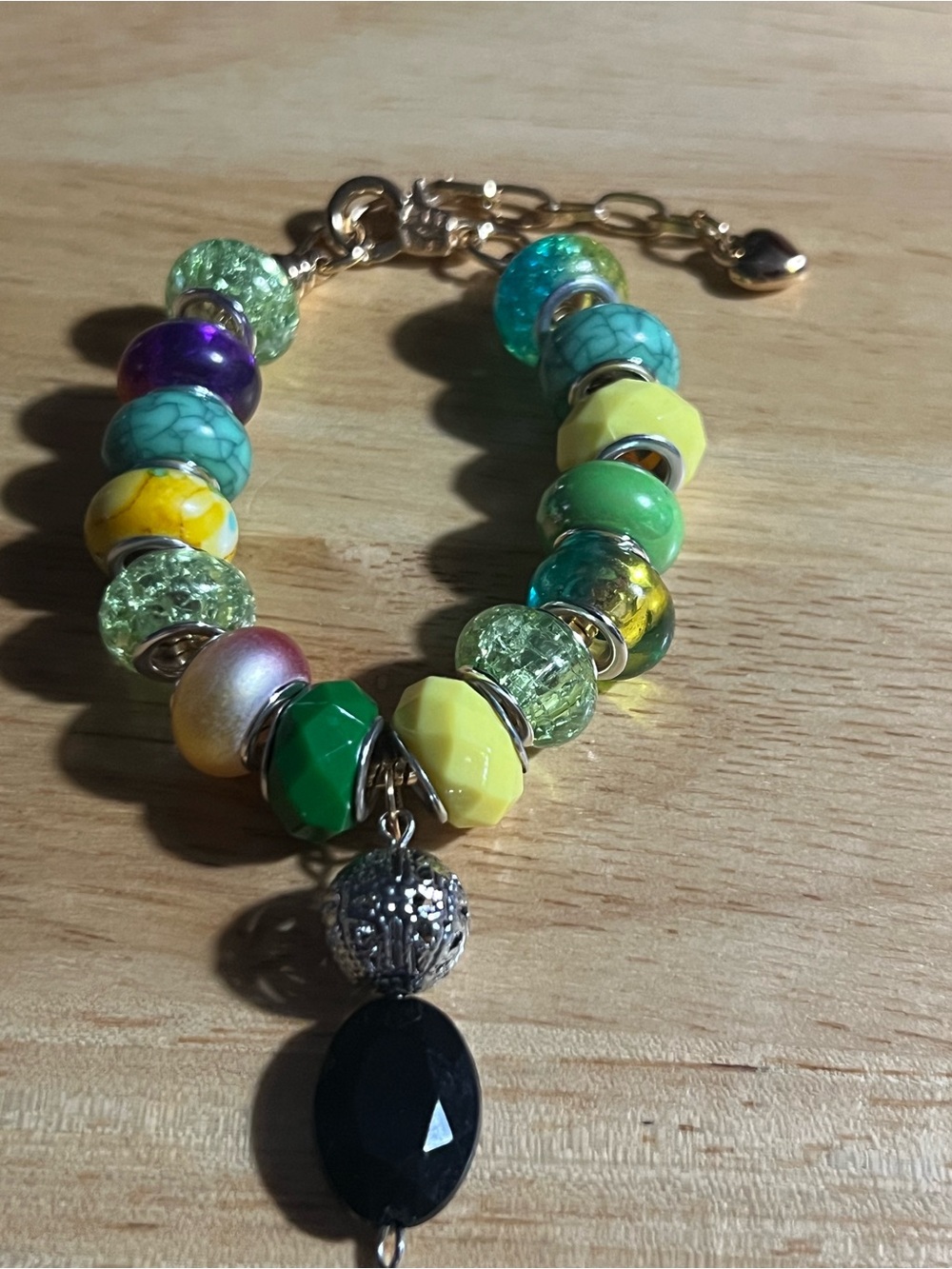 Colorful Bead Charm Bracelet with Black Teardrop Pendant - Women Jewelry B192 - Picture 3 of 6
